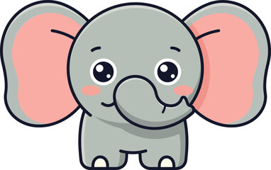 Obraz premium Adorable cartoon elephant character with large ears in minimal vector illustration style showcasing a cheerful expression