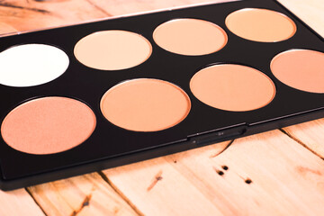 natural cosmetics, a palette of multi-colored eye shadows