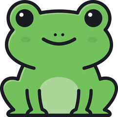Cute green frog character with a smile in minimal flat vector illustration