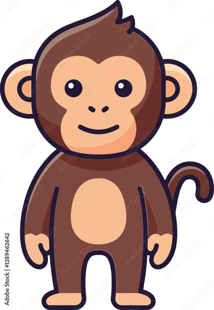Poster cute cartoon monkey character in flat design style with joyful expression in vector art
