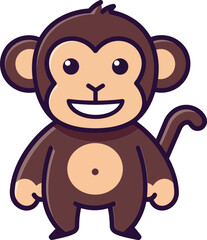 Fototapeta premium Cheerful cartoon monkey character in minimal design style, smiling with playful expression in vector art