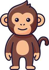 Obraz premium Cute cartoon monkey character in flat design style with joyful expression in vector art
