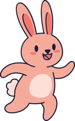 Obraz premium Cute pink rabbit character in a joyful running pose with flat design vector art