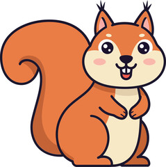 Cheerful cartoon squirrel with large eyes and bushy tail in flat vector art style