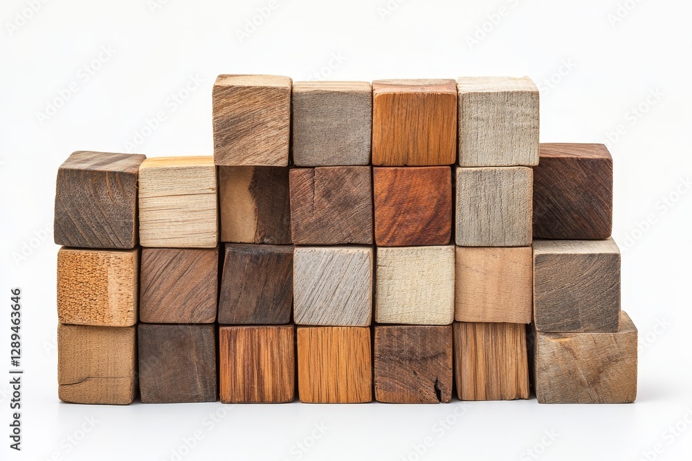 Poster array of wooden blocks in different colors - a collection of wooden blocks stacked in a variety of n