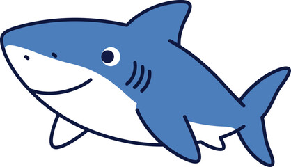 Obraz premium Friendly cartoon shark swimming in a vibrant blue ocean, flat vector illustration