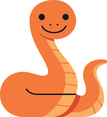 Fototapeta premium Cute orange snake character in flat design style smiling and coiling in vector illustration