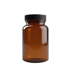 Brown glass jar with black plastic screw cap, ideal for storing various substances or products