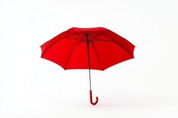 Bright Red Umbrella on White Background - A vibrant red umbrella displayed against a solid white background, showcasing its elegant design and structure