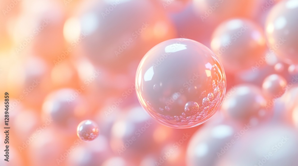 Poster Many luminous bubbles floating with subtle light and depth variations