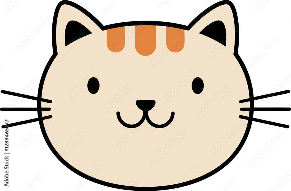 Poster cute cartoon cat face in flat design style featuring playful expression and minimal details vector i