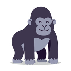 Fototapeta premium Friendly cartoon gorilla standing playfully with a cheerful expression in minimal vector art
