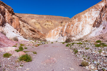 A rocky, barren landscape with a dirt road leading through it