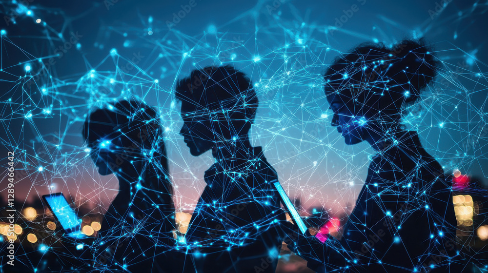 Aufkleber people struggle to escape the complex digital web of disinformation while connected to their devices