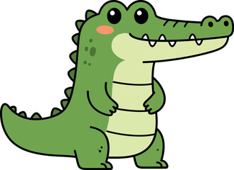 Naklejka premium Cute green crocodile character in playful pose, minimal style vector art