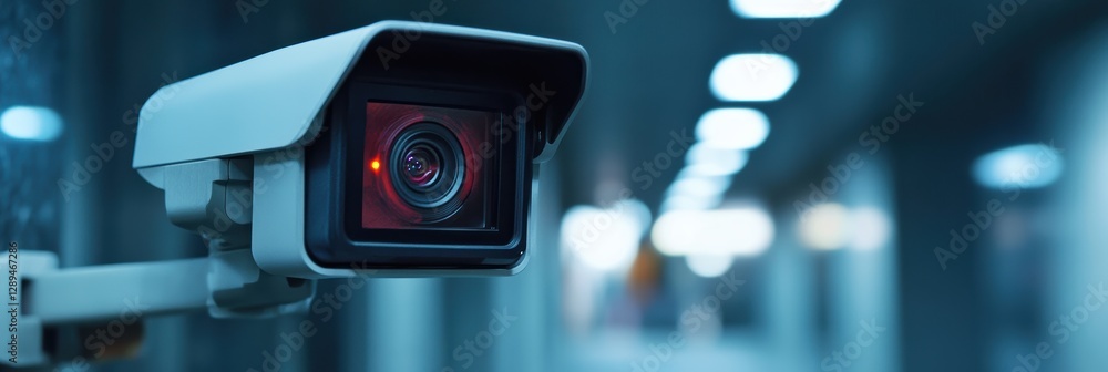 Poster video camera with motion detection in a dimly lit corridor for enhanced security surveillance