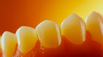 A close up of a tooth with a yellow background