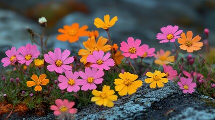 Beautiful colorful wild flowers in Spring.