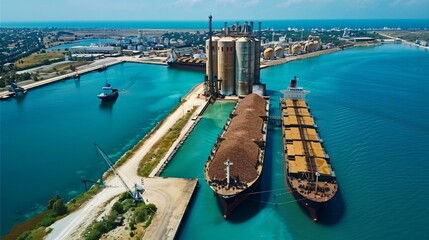A global shipping port exporting wood pellet fuel, showcasing the growing demand for bioenergy and clean energy solutions worldwide
