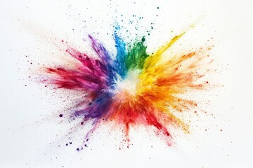 Colorful Explosion of Paint Particles - A vibrant splash of paint particles in various colors against a white background