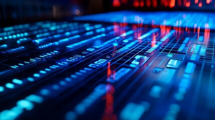 Exploring Digital Information Flow with Blue and Red Circuit Board Style