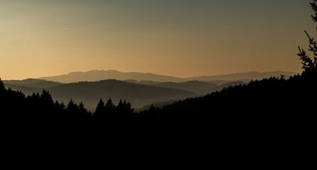 Fototapeta premium Landscape view in winter evening in south Bohemia mountains region