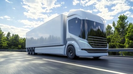 Futuristic autonomous electric truck driving on a highway