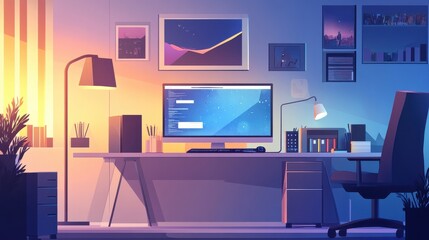 Remote Work Setup with Standing Desk and Modern Technology