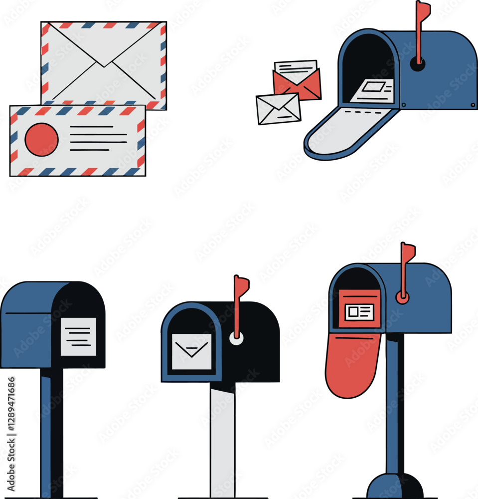 Aufkleber a collection of different mailbox designs in flat vector art style showcasing envelopes and letters