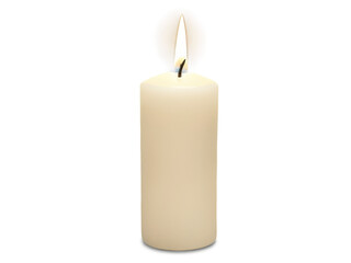 Velas de cera color blanco encendidas. PNG.