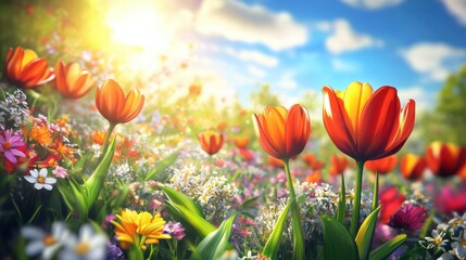 Obraz premium Beautiful colorful wild flowers in Spring.