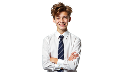 Smiling teen boy portrait tie, isolated on transparent background. Ideal for education, school projects, youth marketing, and positive themes.