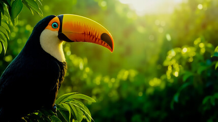 A toucan sitting on top of a tree branch in the jungle