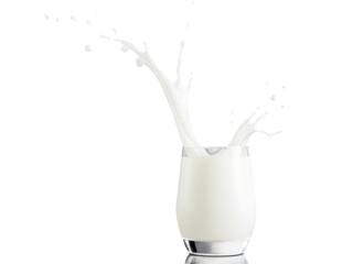 Splash de leche sobre vaso de vidrio. PNG.