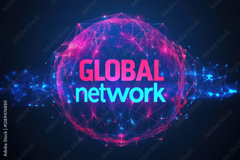 Poster graphic layout illustrating a global network concept with vibrant colors and interconnected lines
