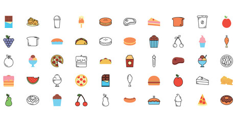 Set of vector food icons with white background