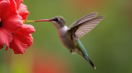 Fototapeta premium Hummingbird Hovering Near Flower