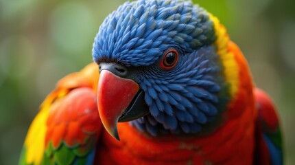 Naklejka premium Close-Up of a Parrot's Vibrant Plumage