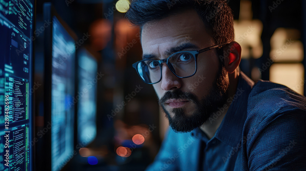 Aufkleber high-tech journalist researches deepfake security risks in a futuristic newsroom with a smart ai ass