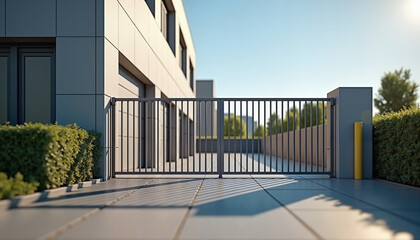 Modern Gray Gate with Garages Suburban Mood Sunny Day Background