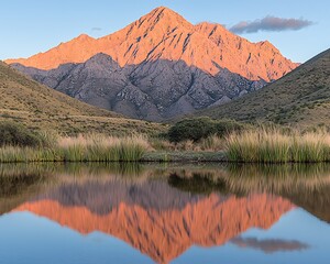 Obraz premium Wildfire reflected in the calm surface of a nearby lake creating a surreal fiery mirror image
