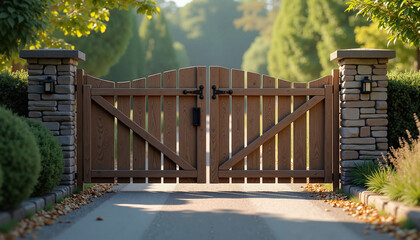Brown Wooden Gates Rural Mood Golden Light Scene