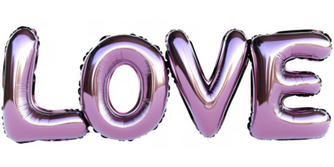 Large purple balloons spelling love for celebration or decoration