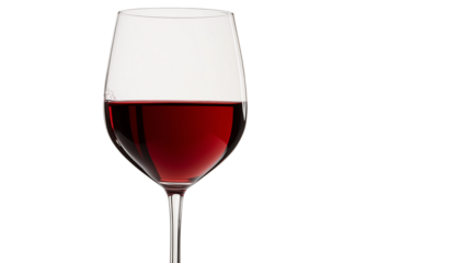 Glass of red wine with elegant reflections, fine dining and luxury lifestyle theme, isolated on a white background