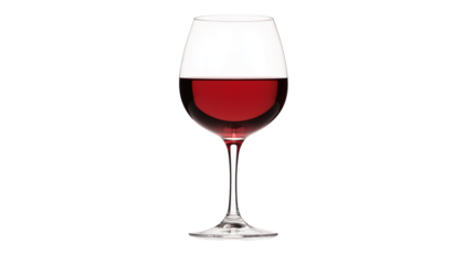 Glass of red wine with elegant reflections, fine dining and luxury lifestyle theme, isolated on a white background