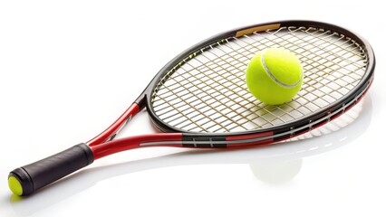 Tennis Racket and Ball on White Background