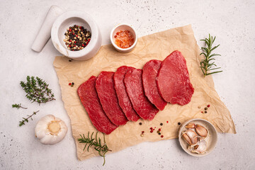Raw sliced beef or lamb tenderloin meat