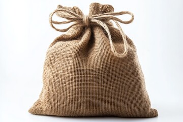 Natural Burlap Sack with Twine Closure - A rustic burlap sack tied with twine, perfect for storage or decorative purposes in various settings