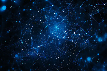 An abstract digital background highlighted by connecting blue and black data points, representing futuristic networks, technology, and artificial intelligence