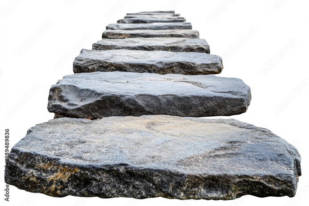 Poster pathway of stone slabs in nature - a perspective view of a pathway made of stone slabs leading into 
